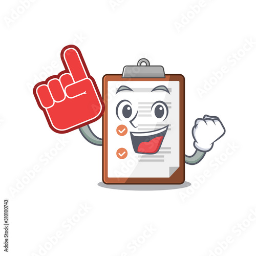 Clipboard Scroll mascot cartoon style with Foam finger