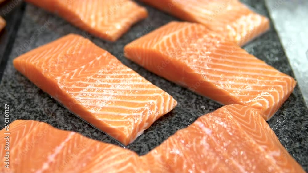 fresh salmon for sale at a supermarket
