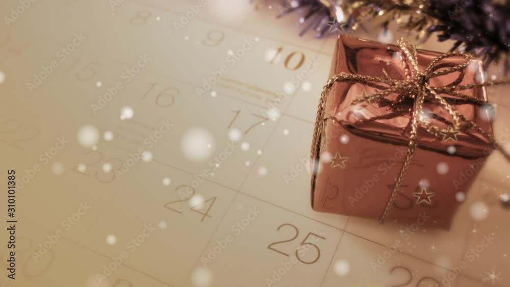 blank space, lovely christmas decorations and falling snowflakes for christmas and new year concept background