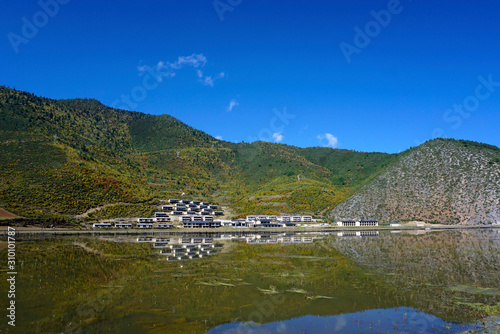 Obraz na płótnie Hotel near Napa Hai Nature Reserve a plateau lake   Shangri-La  Yunnan  China