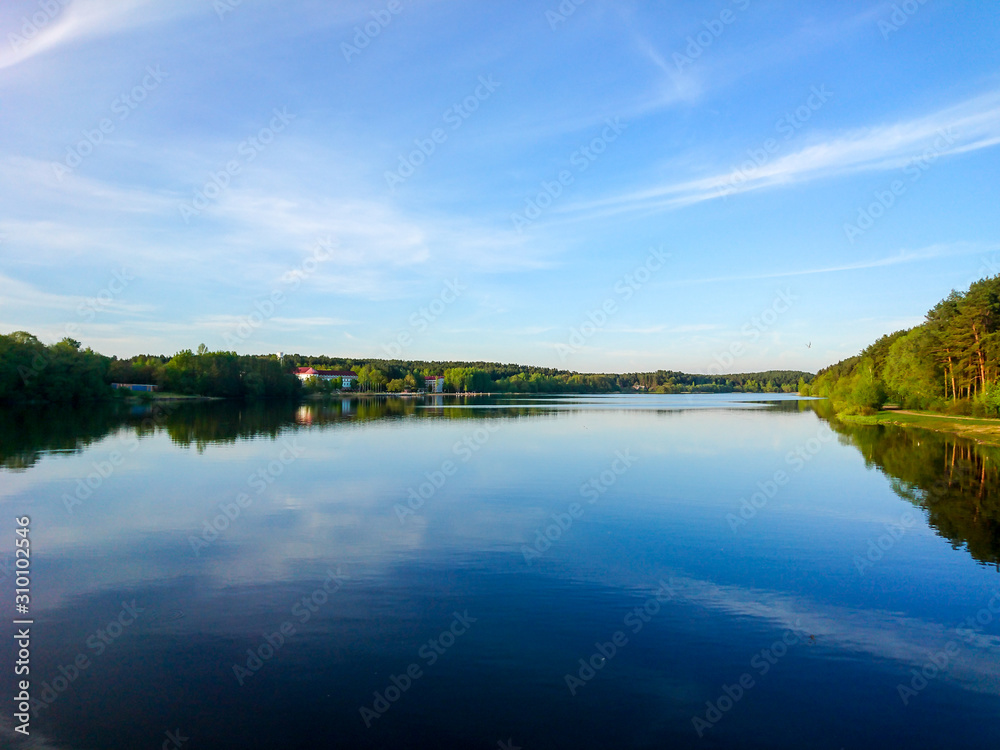 sunset on Lake in Minsk Belarus