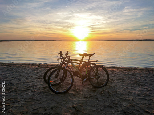 Sunset  Bike front lake Minsk Belarus