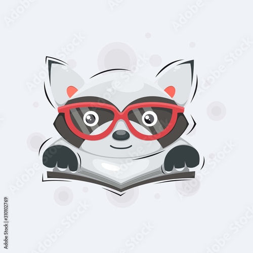 raccoon reading book mascot cartoon vector