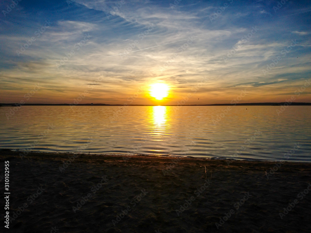 Fototapeta premium sunset on Lake in Minsk Belarus