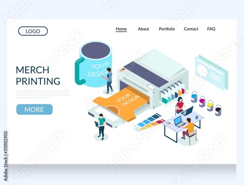 Merch printing vector website landing page design template