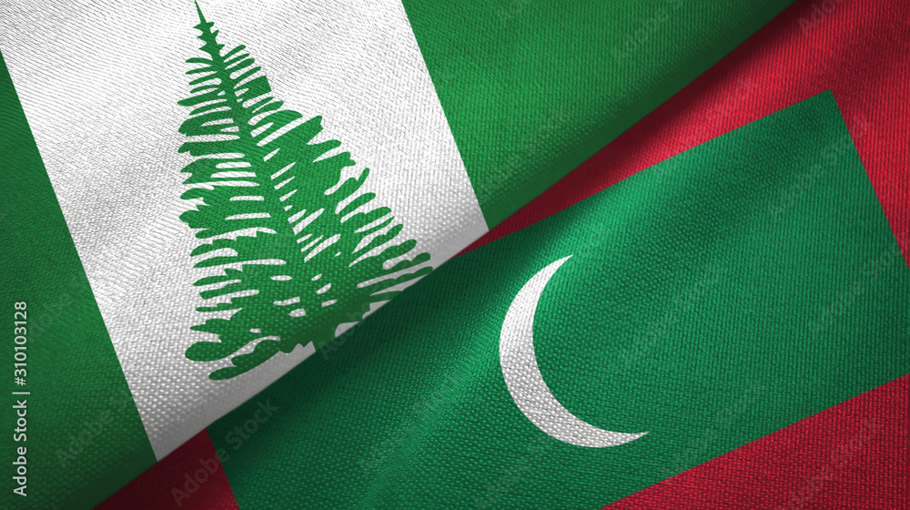 Norfolk Island and Maldives two flags textile cloth, fabric texture Norfolk Island and Maldives two flags textile cloth, fabric texture