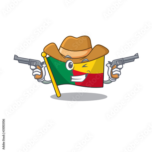 Flag benin Scroll mascot performed as a Cowboy with guns