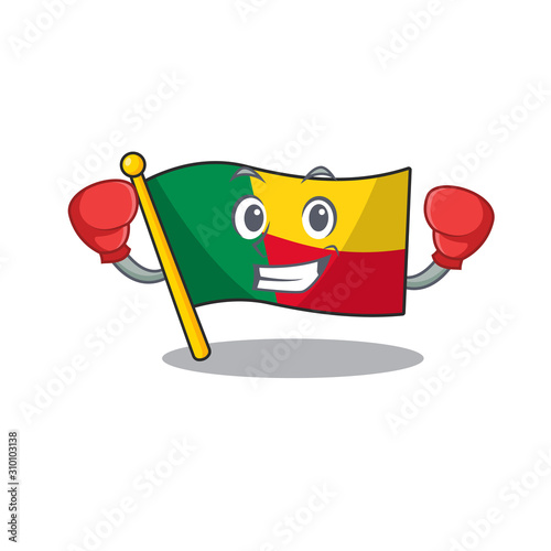 Happy Boxing flag benin Scroll mascot character style
