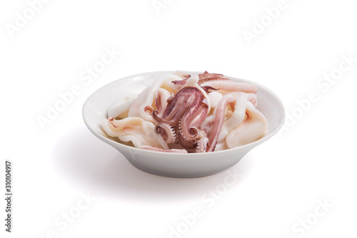 Fresh squid cut in a dish