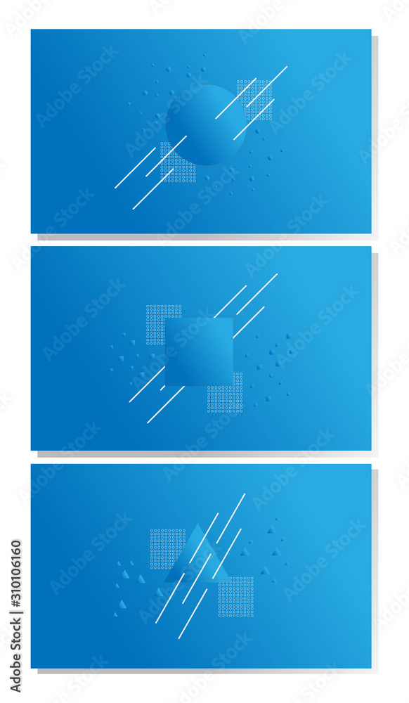 Geometric dynamic style with elements on gradient background.