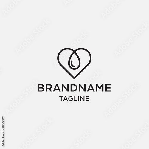 Water drop with heart icon vector logo design template