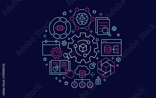 Business intelligence circle template with line icons. Vector illustrations.