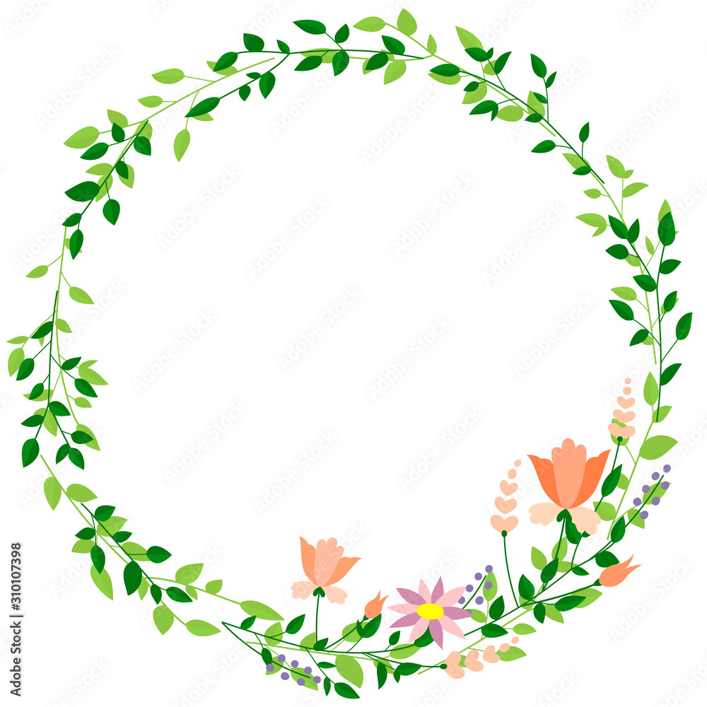 Round frame of leaves and flowers (background material)