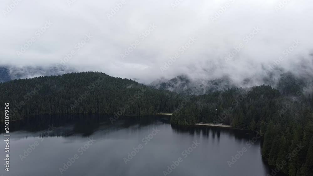Pedestal camera movement over the lake and the forest Pedestal camera movement over the lake and the forest