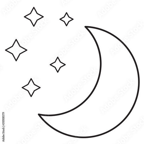 Monochrome moon with stars on white. Abstract web icon