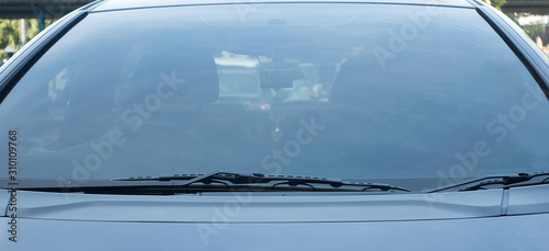 Close-up  front glass of the car on the street
