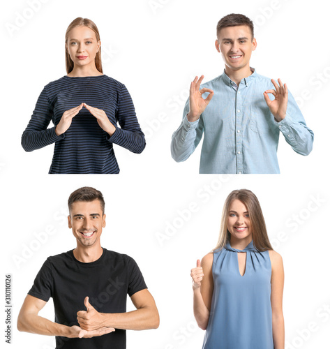 Deaf mute people using sign...