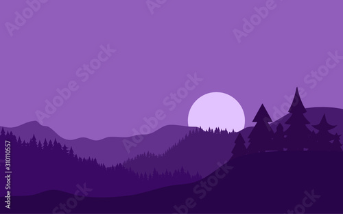 Vector nature landscape background with mountain and grass.