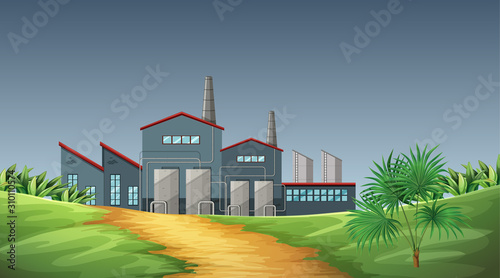 Pollution from factory theme scene in nature