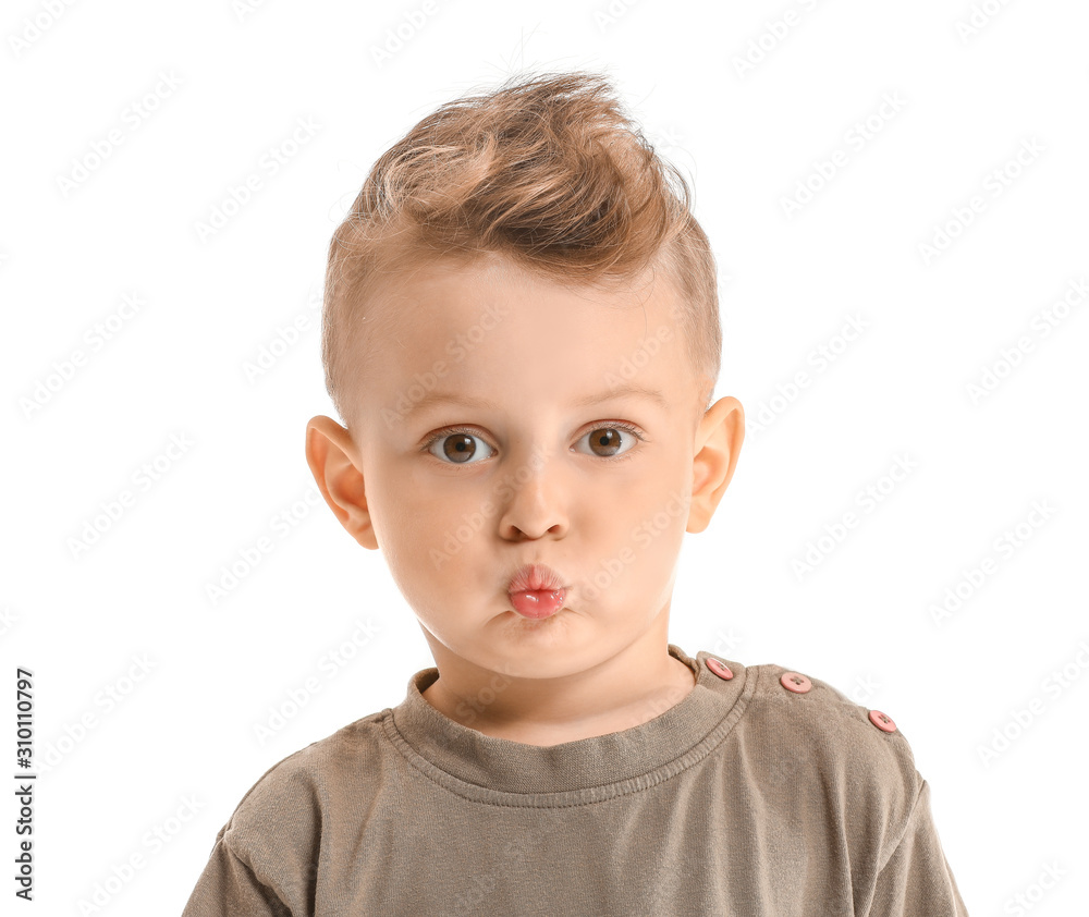 Portrait of funny little boy on white background Portrait of funny little boy on white background