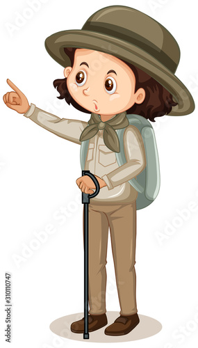 Girl in safari outfit on white background