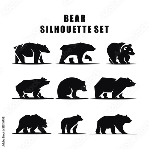 Bear Logo set Template Silhouette vector icon design
