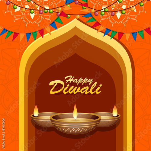 Background with mandala pantern for happy diwali festival photo