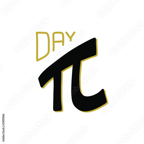 Pi Day, mathematical constant. March 14th (3/14).  Hand drawn illustration.