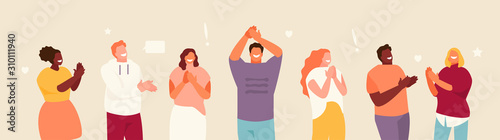 Group of smiling applauding people. Congratulation and ovation flat illustration banner photo