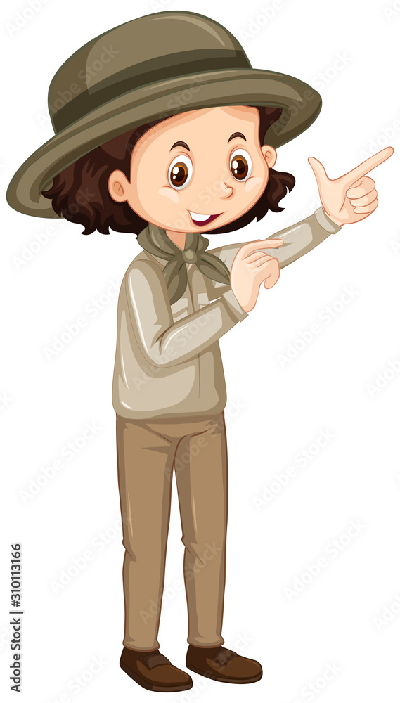 Girl in brown uniform on white background Girl in brown uniform on white background