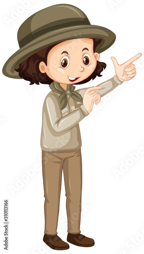 Girl in brown uniform on white background