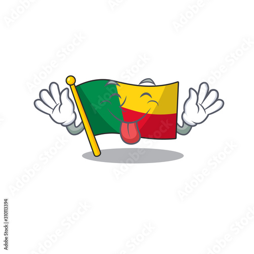 Funny face flag benin Scroll mascot design with Tongue out