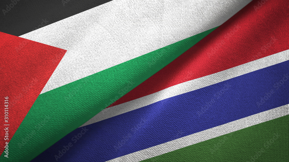 Palestine and Gambia two flags textile cloth, fabric texture Palestine and Gambia two flags textile cloth, fabric texture