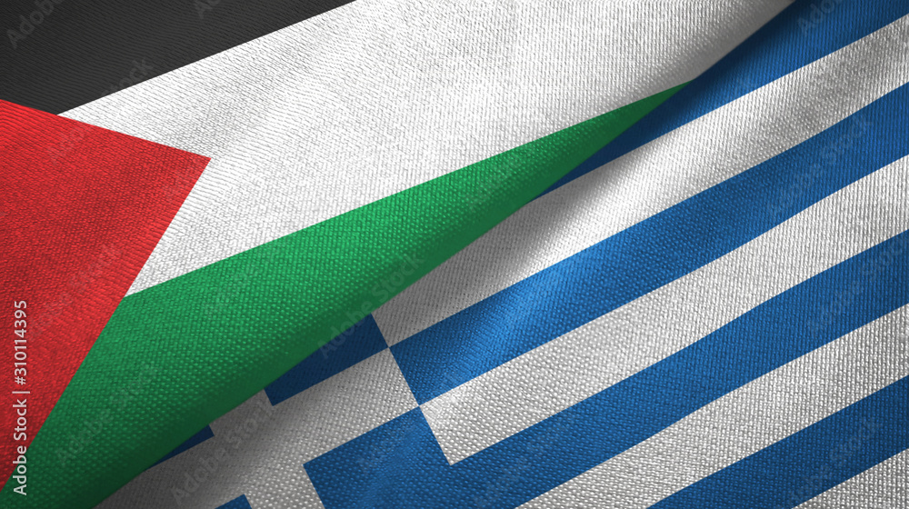 Palestine and Greece two flags textile cloth, fabric texture Palestine and Greece two flags textile cloth, fabric texture