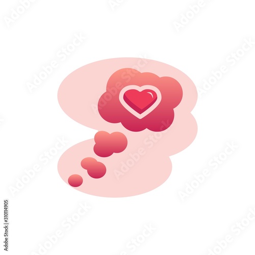 Think cloud with heart flat icon, vector sign, Thinking of love colorful pictogram isolated on white. Symbol, logo illustration. Flat style design
