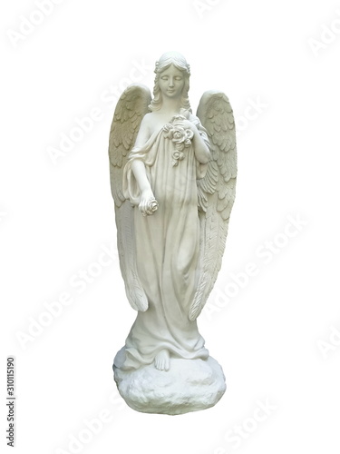 Beautiful angel statue isolated on white background.