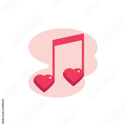 Romantic melody note flat icon, vector sign, Valentines day music colorful pictogram isolated on white. Favorite song symbol, logo illustration. Flat style design