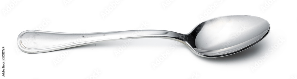 Silver shiny spoon isolated on white background