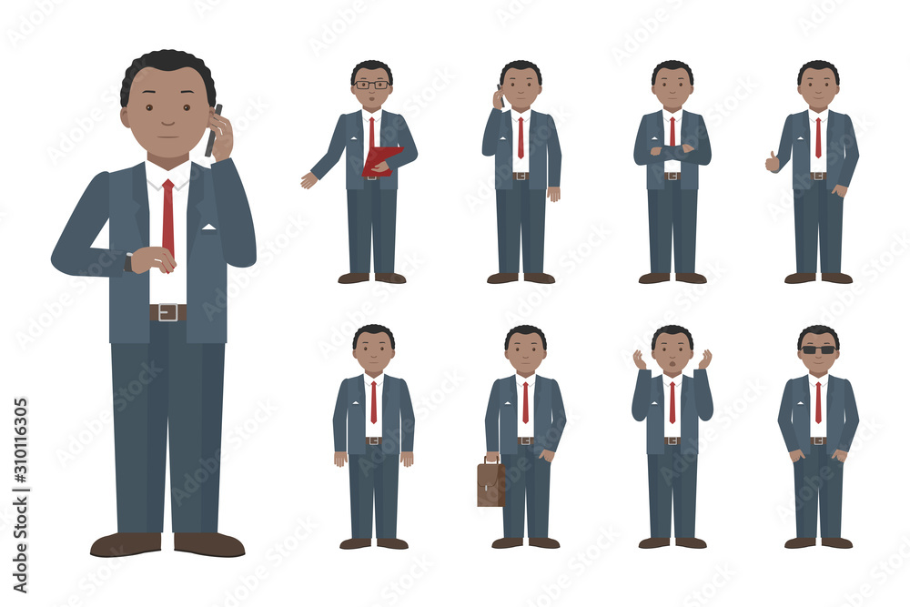 Young African man standing in different poses. Vector illustration. Young African man standing in different poses. Vector illustration.