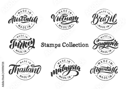 Set logo travel stamp, lettering, calligraphy. Logos for stamps, labels, emblems,  badges, stickers