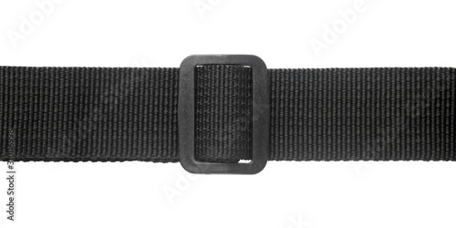 Black nylon fastening belt isolated on white background, Close-up.