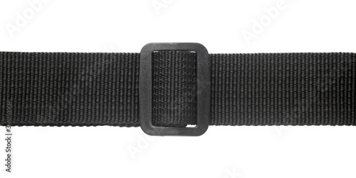 Black nylon fastening belt isolated on white background, Close-up. photo