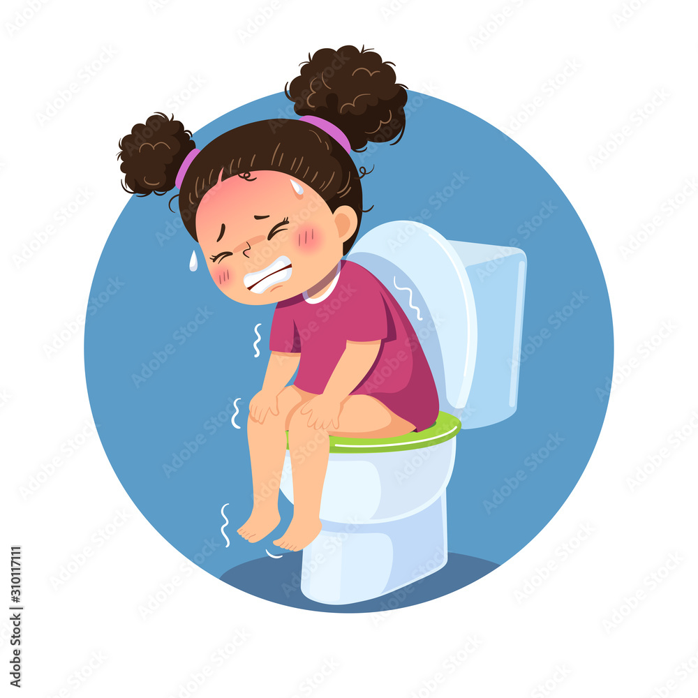 Vector illustration of cartoon girl sitting on the toilet and suffering  from diarrhea or constipation. Health Problems concept. Stock Vector |  Adobe Stock