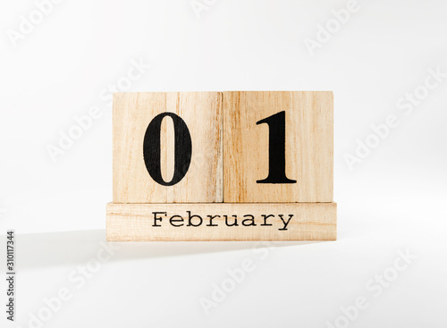 1 february wooden calendar blocks