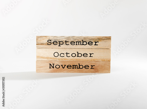autumn month wooden blocks isolated