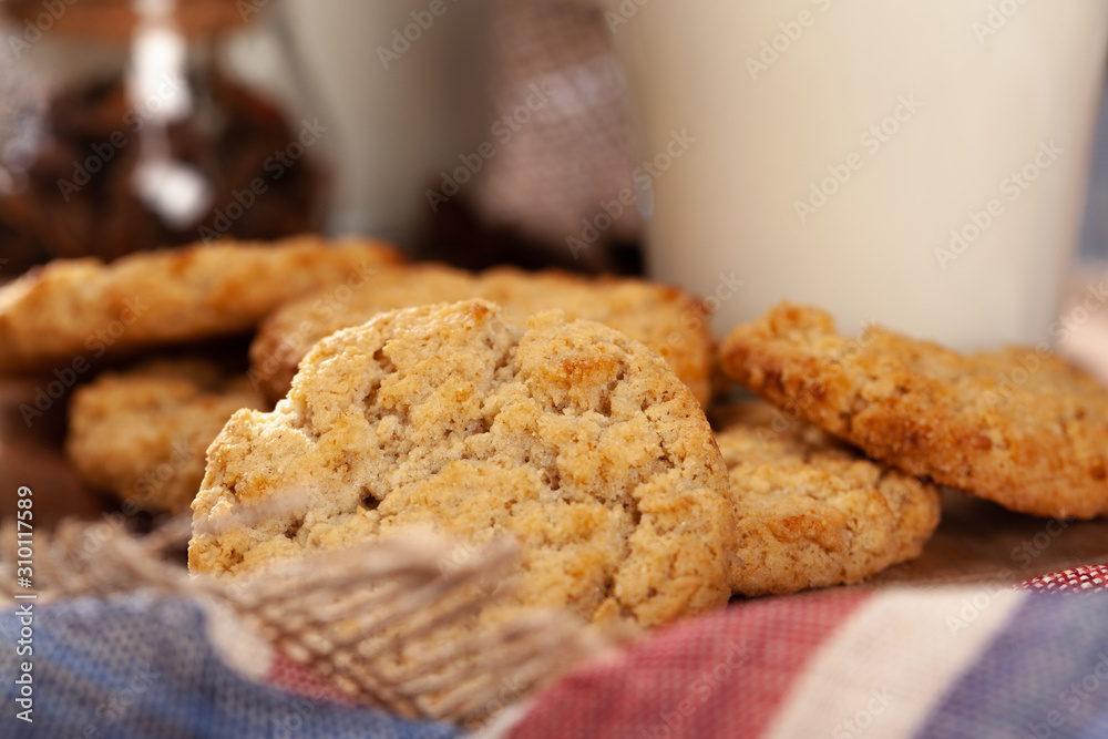 Homemade oat cookies for snack close up Homemade oat cookies for snack close up