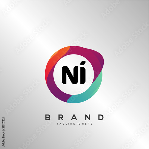 NI initial logo With Colorful Circle template vector.