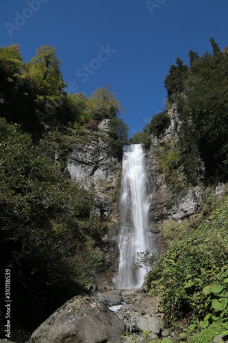 Maral Waterfall. The waterfall falls from a single incline  63 m above sea level. Borcka  Macahel  Artvin  Turkey.