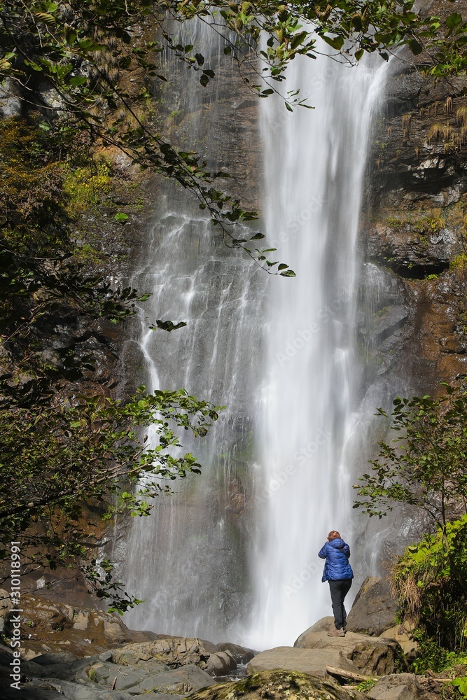 Maral Waterfall. The waterfall falls from a single incline, 63 m above sea level. Borcka, Macahel, Artvin, Turkey. Maral Waterfall. The waterfall falls from a single incline, 63 m above sea level. Borcka, Macahel, Artvin, Turkey.