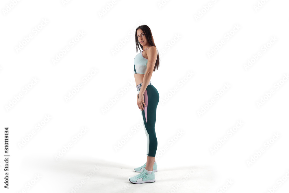 Female athlete running and jumping isolated on white. Female athlete running and jumping isolated on white.